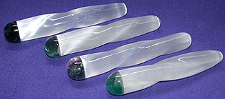 Polished Selenite Wand with Fluorite cap, and twisted shaft