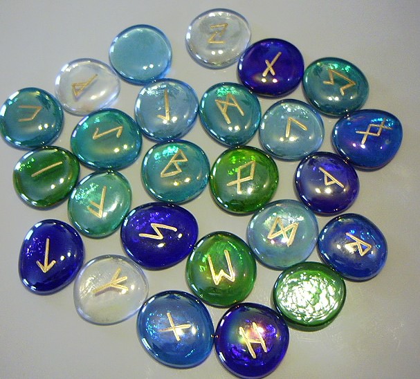 Large Elder Futhark Rune Stones Mixed Glass Set