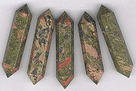 Unakite cut and polished double terminated points