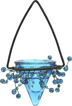 AQUA BEADED CONE TEALIGHTS CANDLE HOLDER 