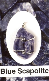 Blue Scapolite Wire Wrapped Pendant