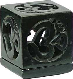 TEALIGHTS CANDLE HOLDER-SOAPSTONE OM BLACK