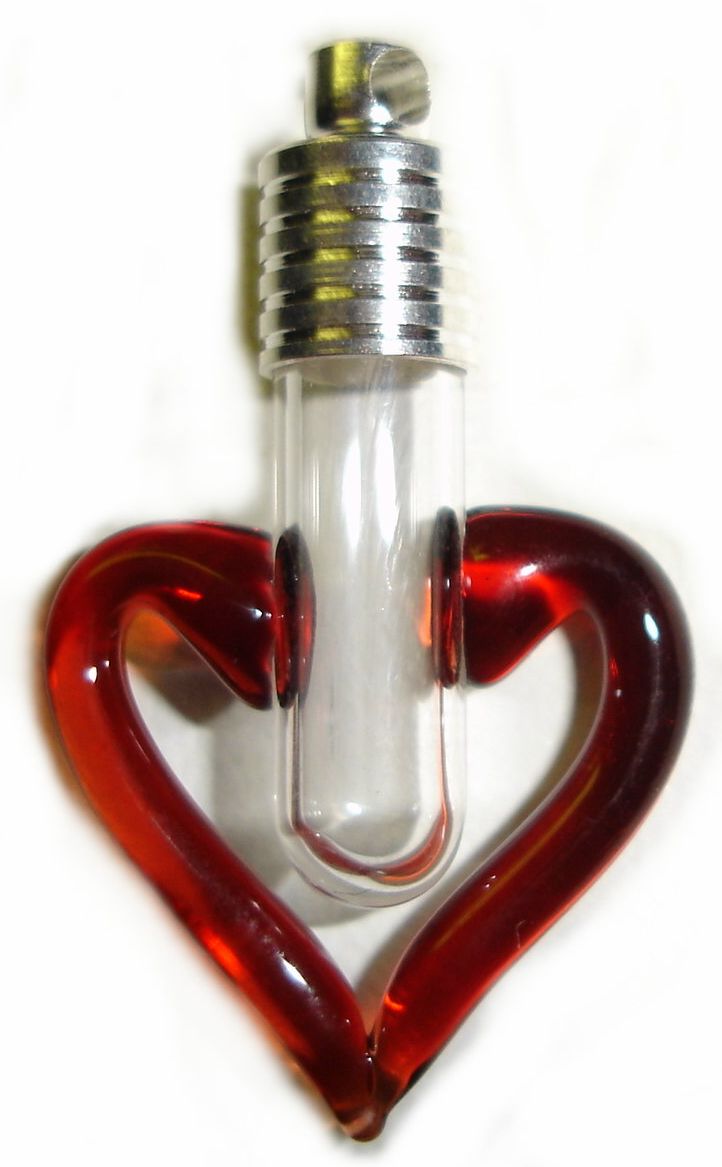 Red Heart Glass Vial Pendants, Custom Made