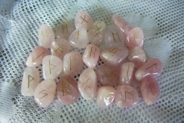 Rose Quartz Stone Futhark Runes Set