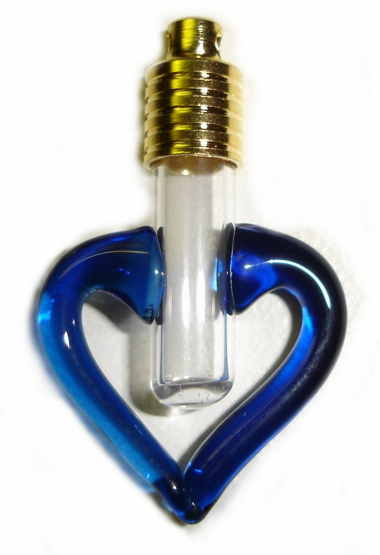 Blue Heart Glass Vial Pendants, Custom Made