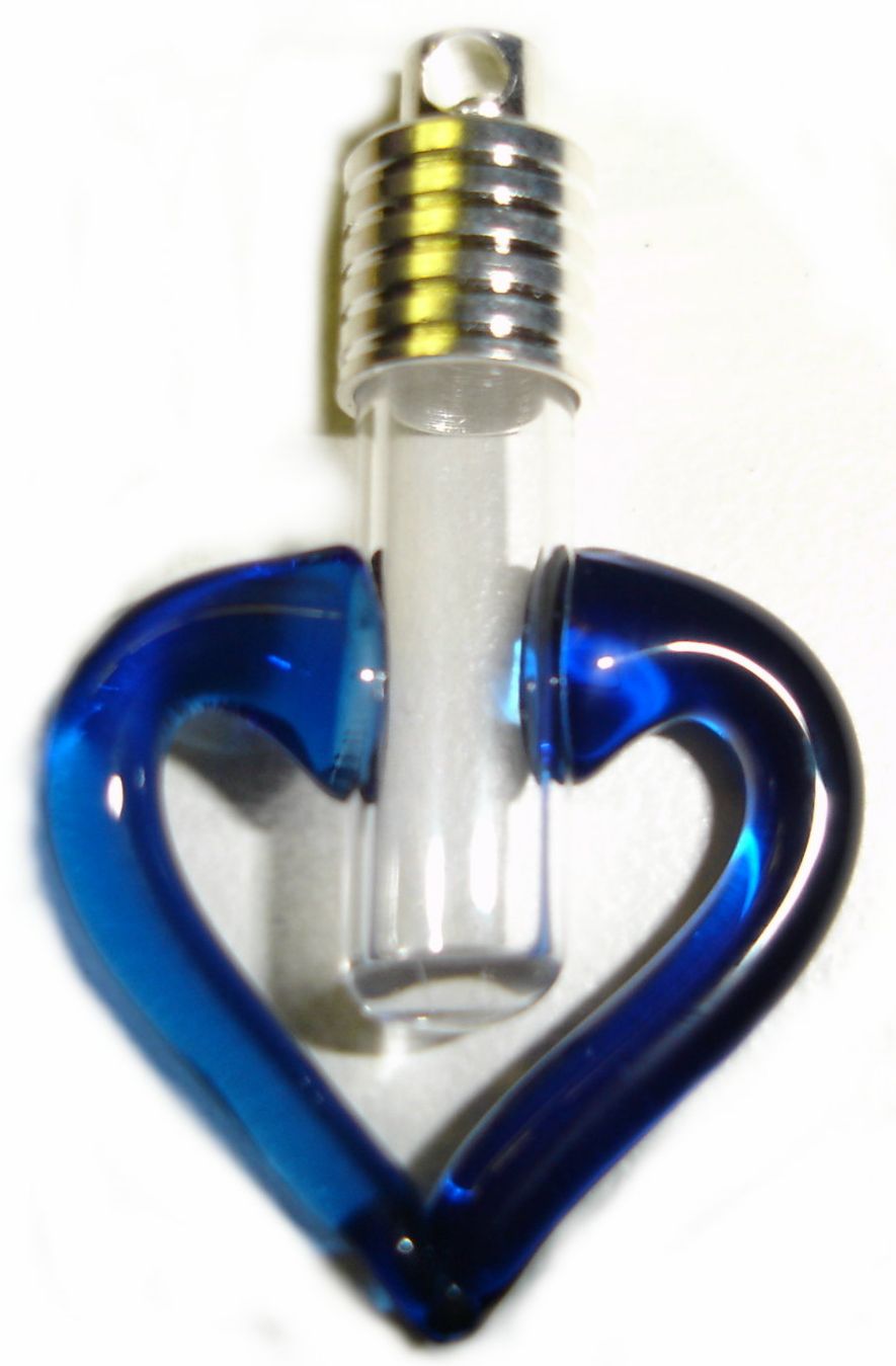 Blue Heart Glass Vial Pendants, Custom Made