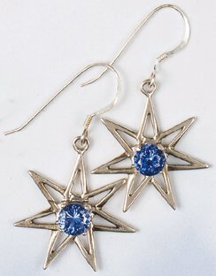 Moldavite Pleiadian Earrings, 7 Point Star