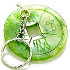 MONEY TALISMAN LUCKY COIN GREEN JADE KEYCHAIN