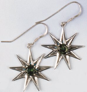 Moldavite 9 Point Star Earrings