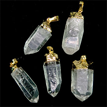 Clear Quartz Rock Crystal Gold Capped Pendants