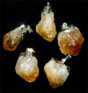 Citrine Natual Silver Capped Pendants