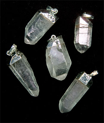 Clear Quartz Rock Crystal Silver Capped Pendants