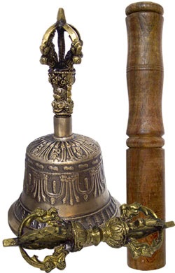 TIBETAN BELL AND DORJE, WITH STICK