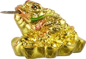 GOLD FROG W/COIN IN MOUTH FIGURINE 