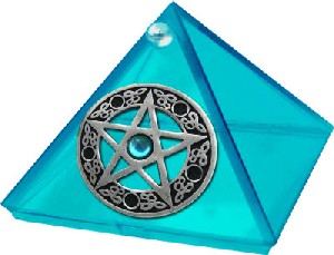 AQUAMARINE GLASS PENTACLE W/STONE PYRAMID