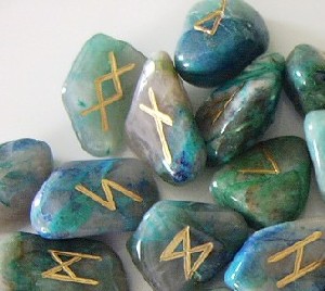 Chrysocolla Engraved Runes Sets 