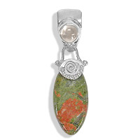 STERLING UNAKITE ROSE QUARTZ PENDANT