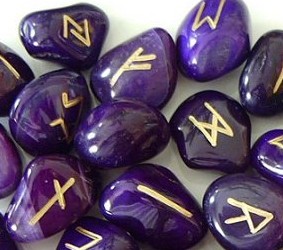 Purple Sage Agate Engraved Runes Sets 