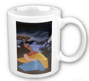 Rangoli: Krishna with his Chakra Mug