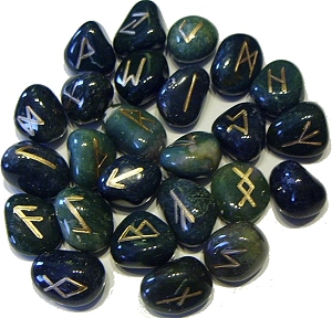 Green Moss Agate Elder Futhark Rune Sets