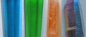 Electric Blue Aura Quartz, Melon Kiwi Aura Quartz (Green Siberian Quartz), Tangerine Aura Quartz, Titanium Flame Aura Quartz (Rainbow Flame Aura Quartz) 