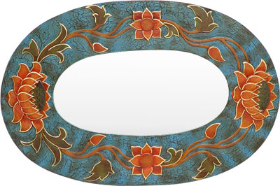 WOOD OVAL LOTUS FLOWERS MIRRORS