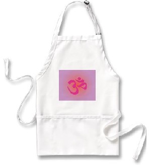 Om, in pink and orange aprons