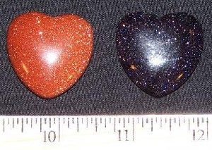 Blue Goldstone & Red Goldstone Puffy Heart Pair 