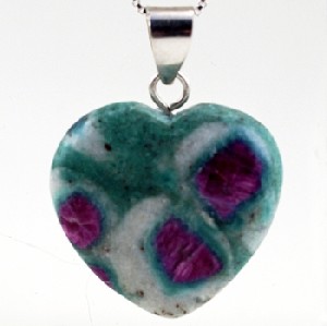 Ruby Zoisite Heart Pendant w/Chain 