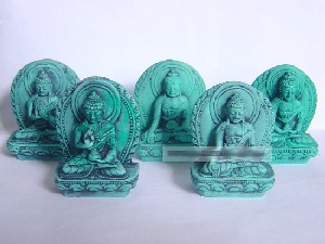 Pancha Buddha Turquoise Set Of 5 Statues