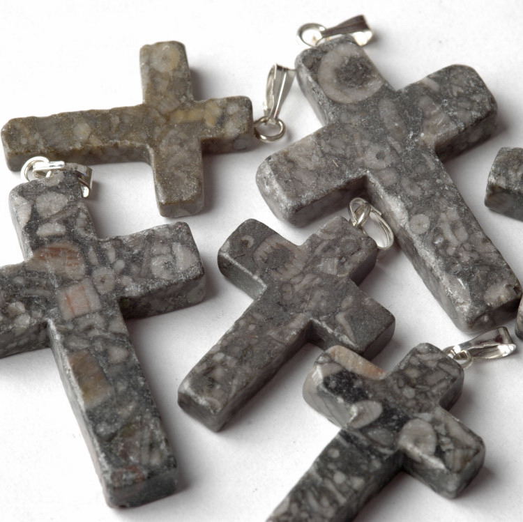 TURRITELLA FOSSIL CROSS Pendant 