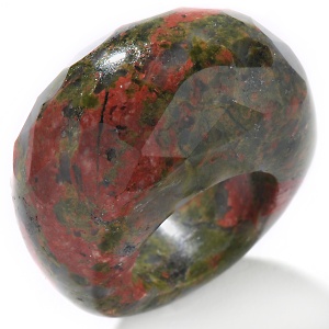 Carved Unakite Faceted Dome Ring