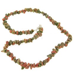 Unakite Gemstone Chip Necklace with Clasp