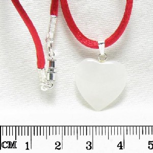 White JADE 26mm HEART gemstone Pendant silver plated 