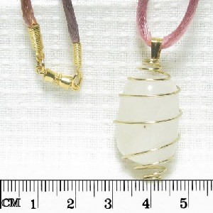 White JADE tumbled Gemstone spiral cage PENDANT 