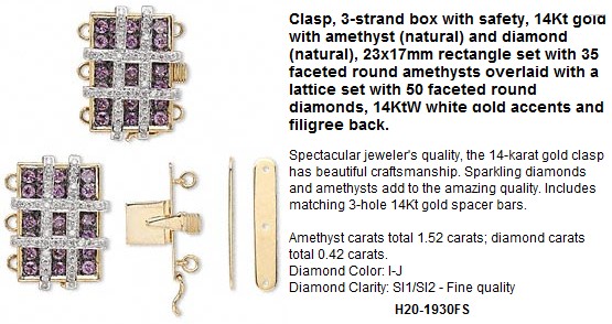 14K Gold, Amethyst And Diamond Clasps For Chains