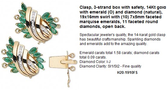 14K Gold, Emerald And Diamond Clasps For Chains
