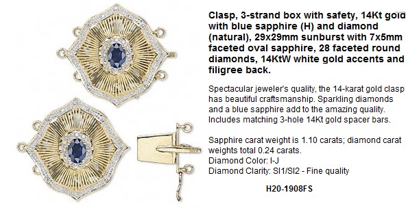 14K Gold And Sapphire, Diamond Clasps For Chains