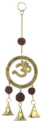 Brass Bell Chime Om with Rudraksha 
