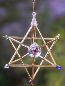 Gold Tone Merkaba with Chakra Swarovski Crystals Pendulum or Mobile 