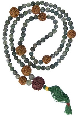 Mala Prayer Beads Rudraskha Seeds & Moss Agate