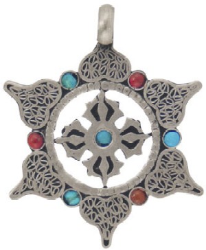 Tibetan Brass Pendant 6 point Star Dorje White 