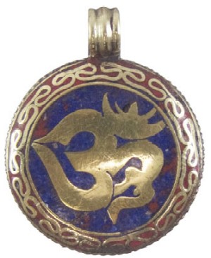 Tibetan Brass Pendant Om Blue 