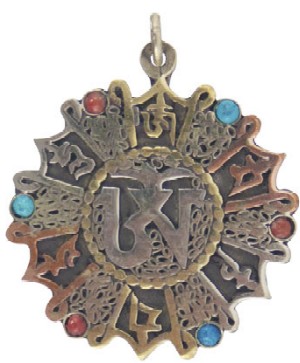 Tibetan Brass Pendant with Turquoises Om