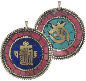 Tibetan Brass Pendant Om AND Kalachakra