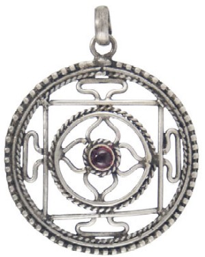 Tibetan Brass Pendant Sri Yantra White 