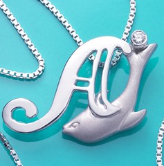 Gold Diamond Initial Pendants Necklaces With Dolphins