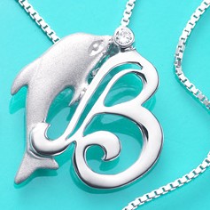 Gold Diamond Initial Pendants Necklaces With Dolphins