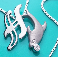 Gold Diamond Initial Pendants Necklaces With Dolphins