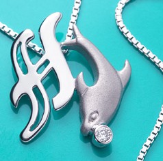 Gold Diamond Initial Pendants Necklaces With Dolphins